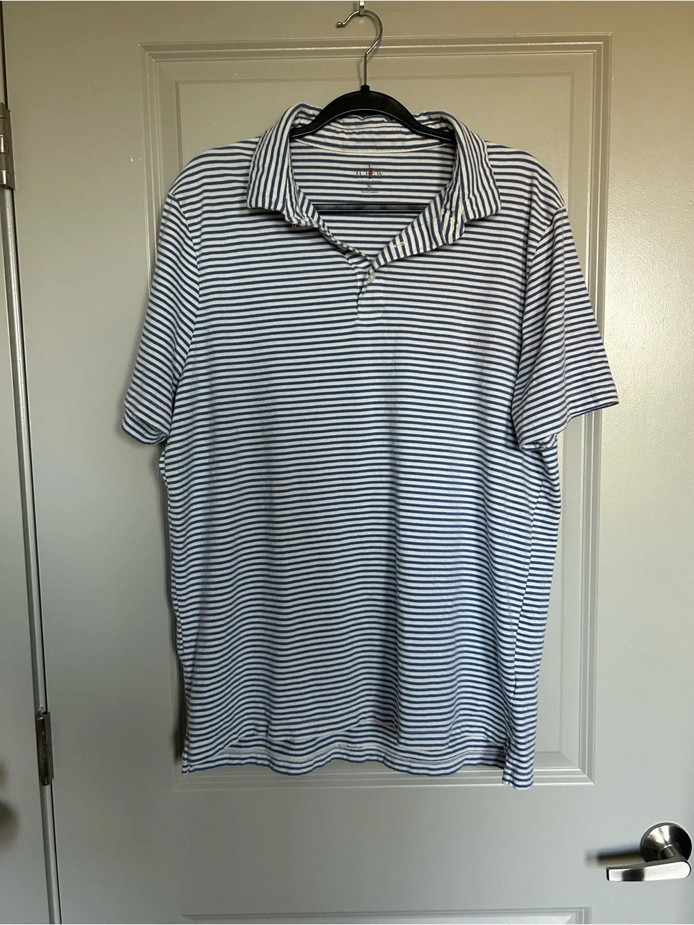 J. Crew Short-Sleeve Striped Polo Sueded Jersey in White and Navy